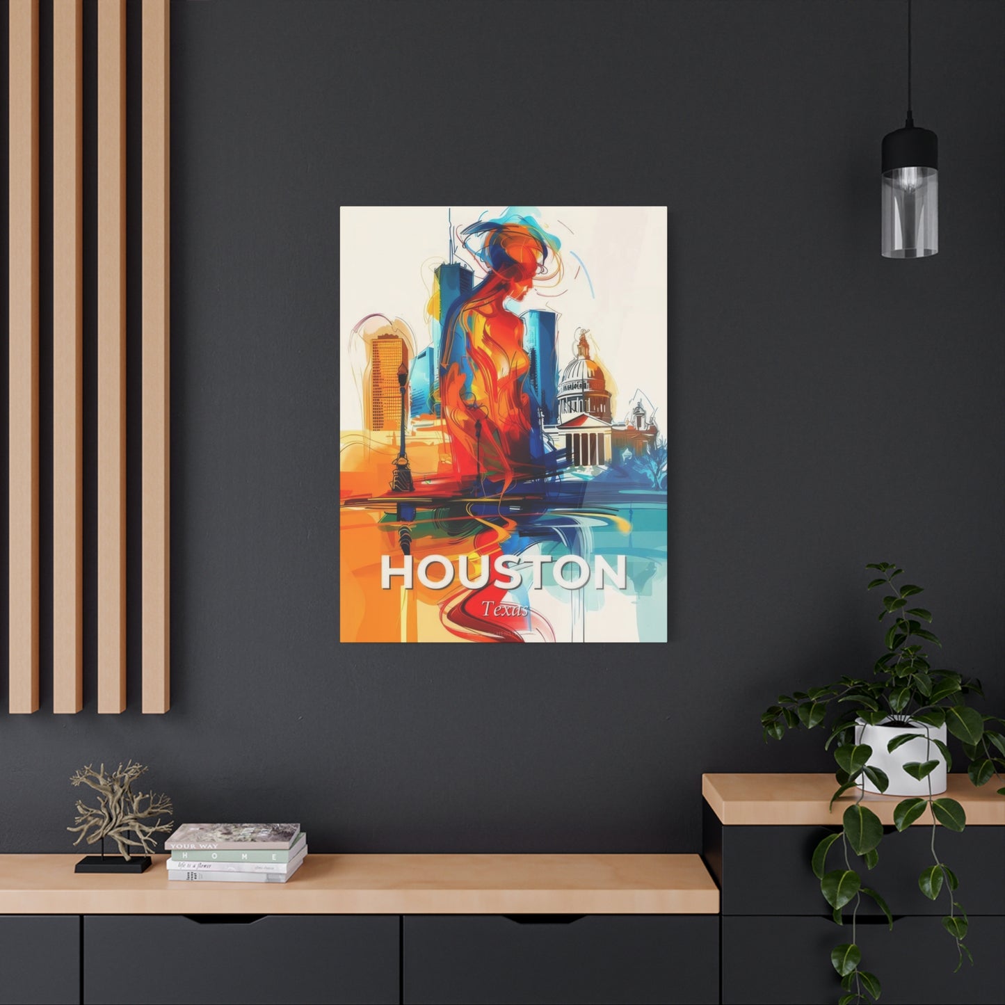 Houston Skyline Us Line Art Blue Orange Wall Art & Canvas Prints
