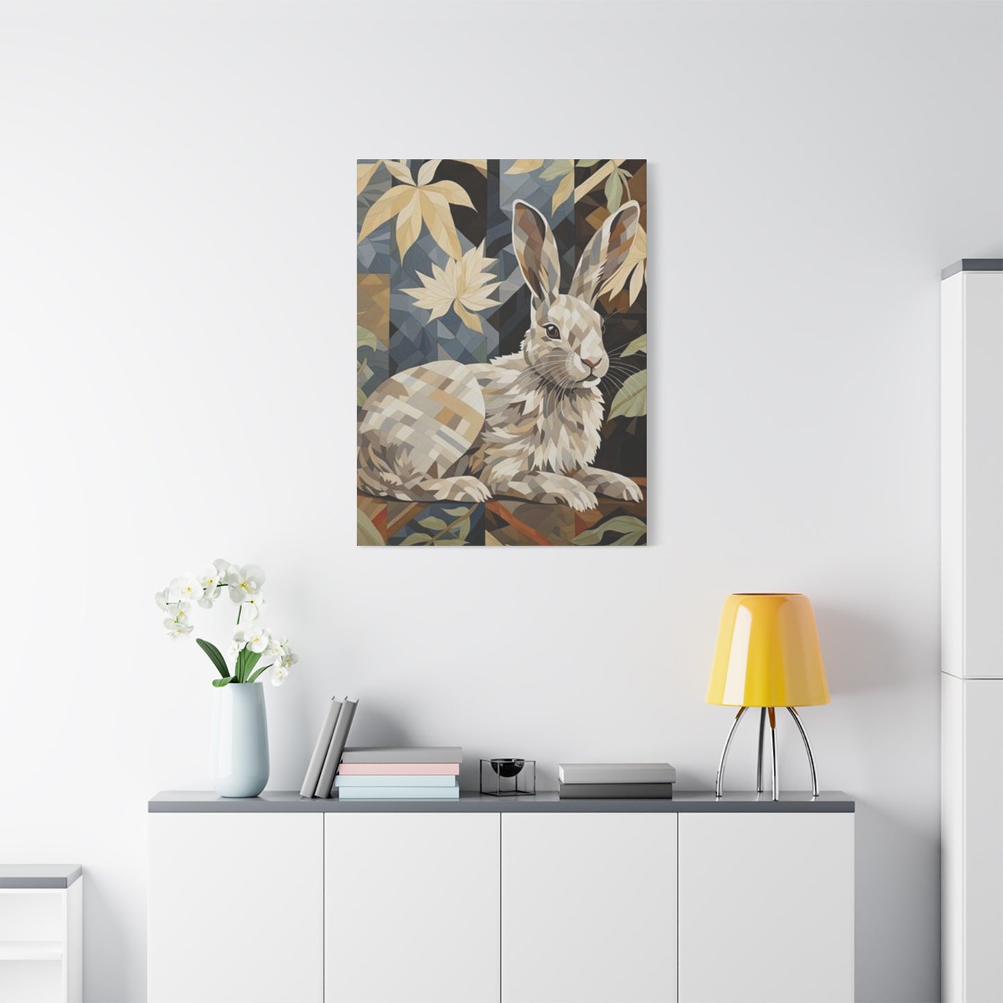 White Abstract Rabbit Painting Wall Art & Canvas Prints