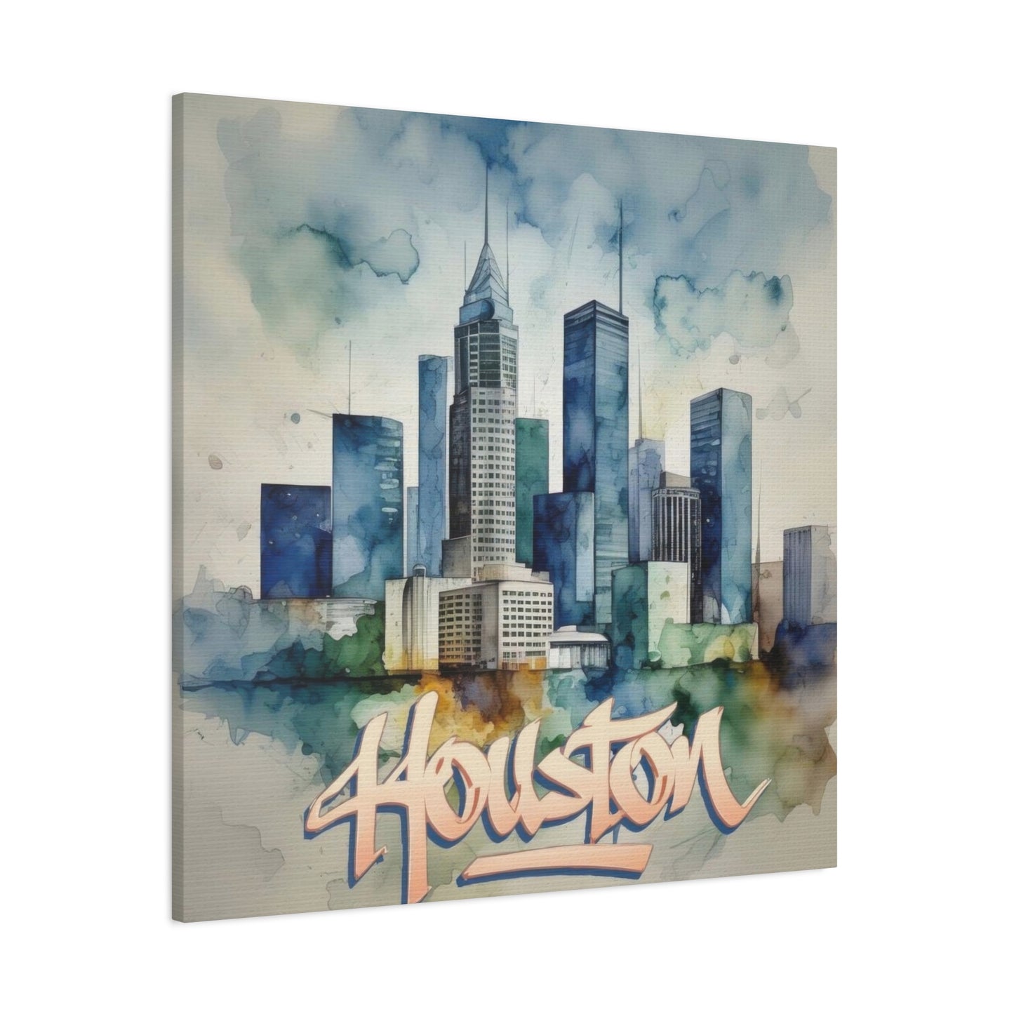 Houston Skyline Watercolor Wall Art & Canvas Prints