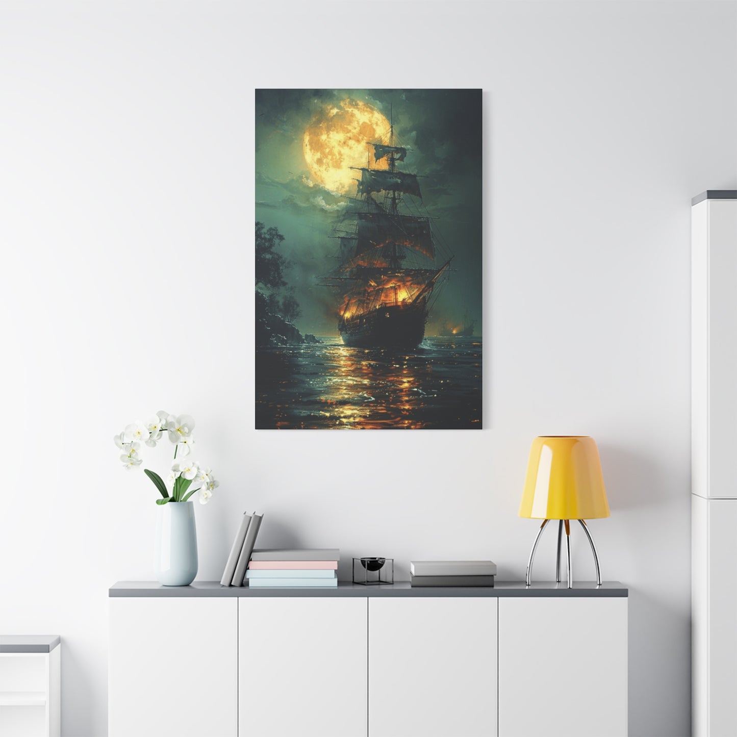 Pirate Ship in Moonlight Wall Art & Canvas Prints
