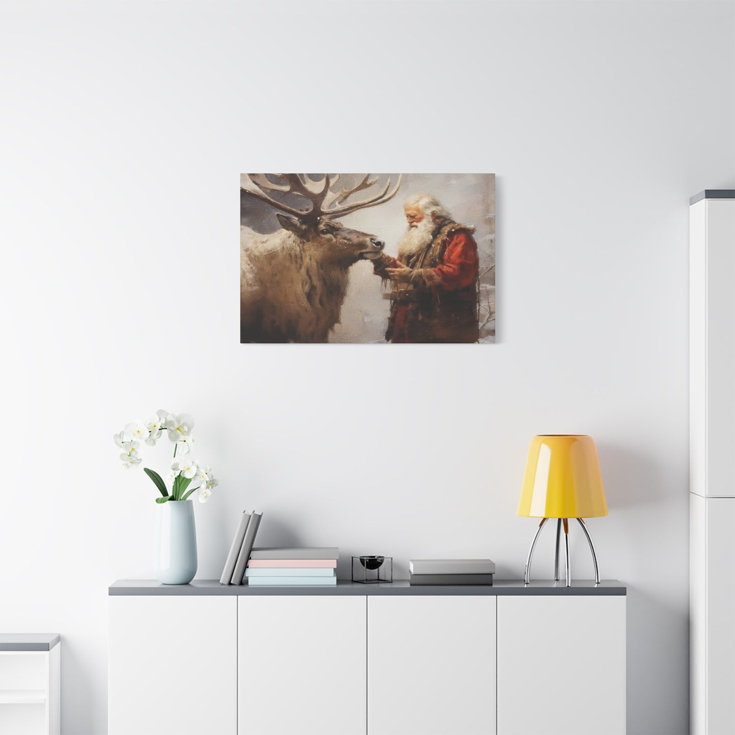 Santa Claus With Reindeer Wall Art & Canvas Prints