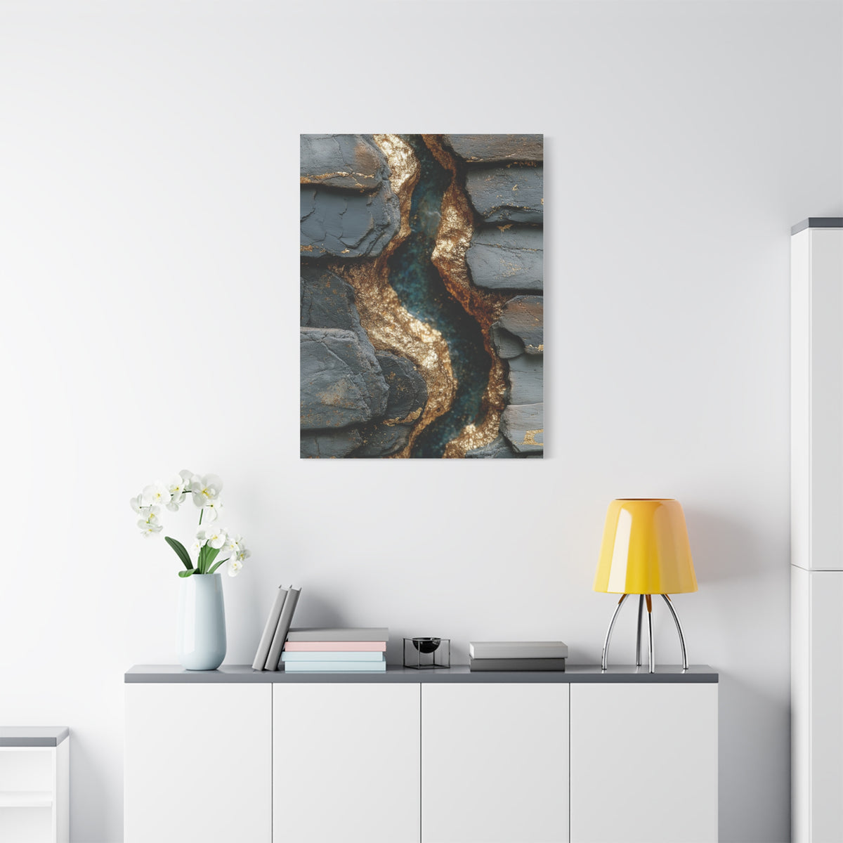 Black and Gold Abstract River Texture Wall Art & Canvas Print