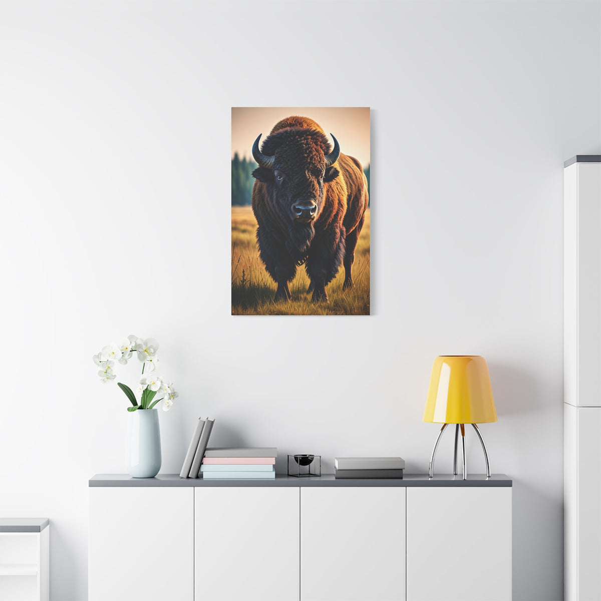 Prairie Bison Walking in Warm Golden Light Wall Art & Canvas Print