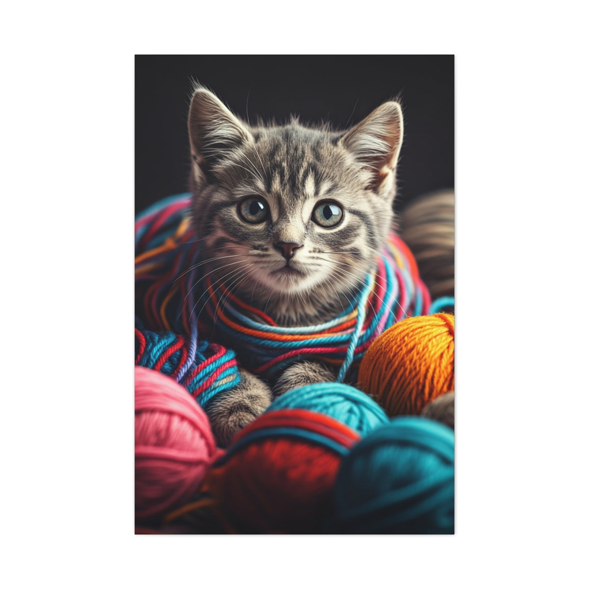 Kitten in Colorful Yarn Wall Art & Canvas Prints