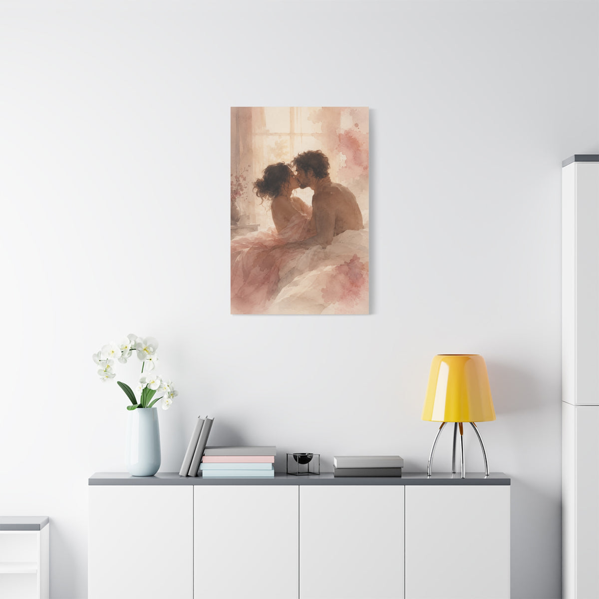 Soft Watercolor Intimate Kiss Scene Wall Art & Canvas Print