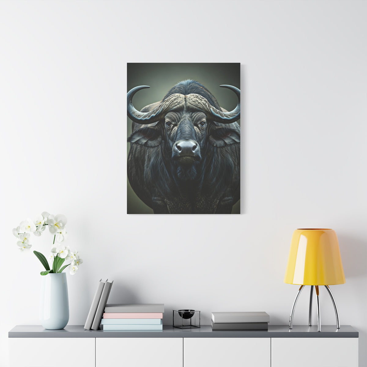 Dark Forest Buffalo with Dramatic Shadow Contrast Wall Art & Canvas Print