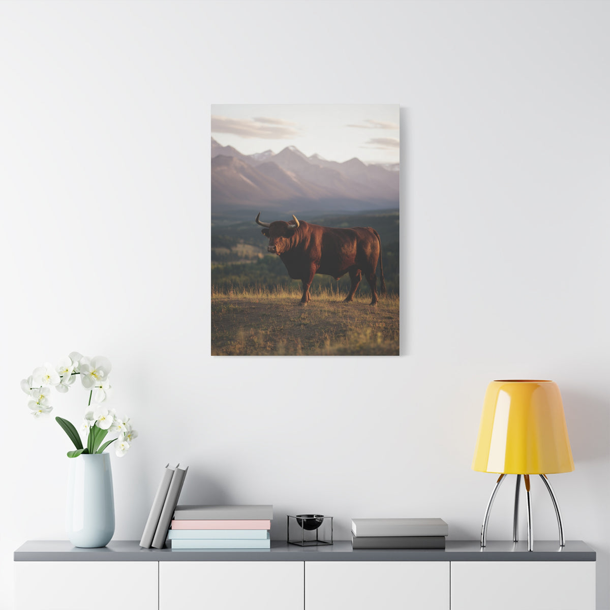 Mountain Ridge Bull Landscape Wall Art & Canvas Print