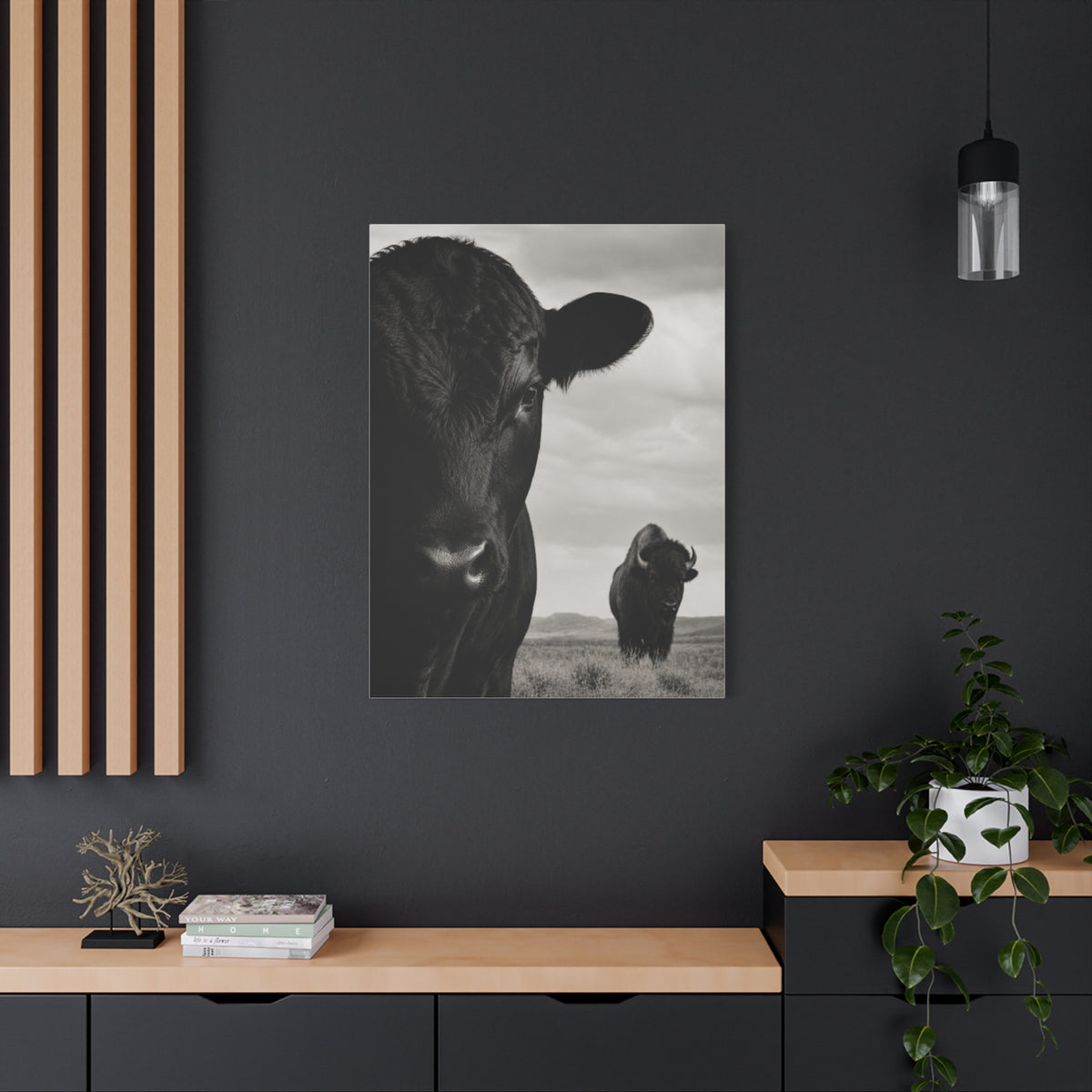 Black Angus & Bison Dual Portrait Landscape Wall Art & Canvas Print