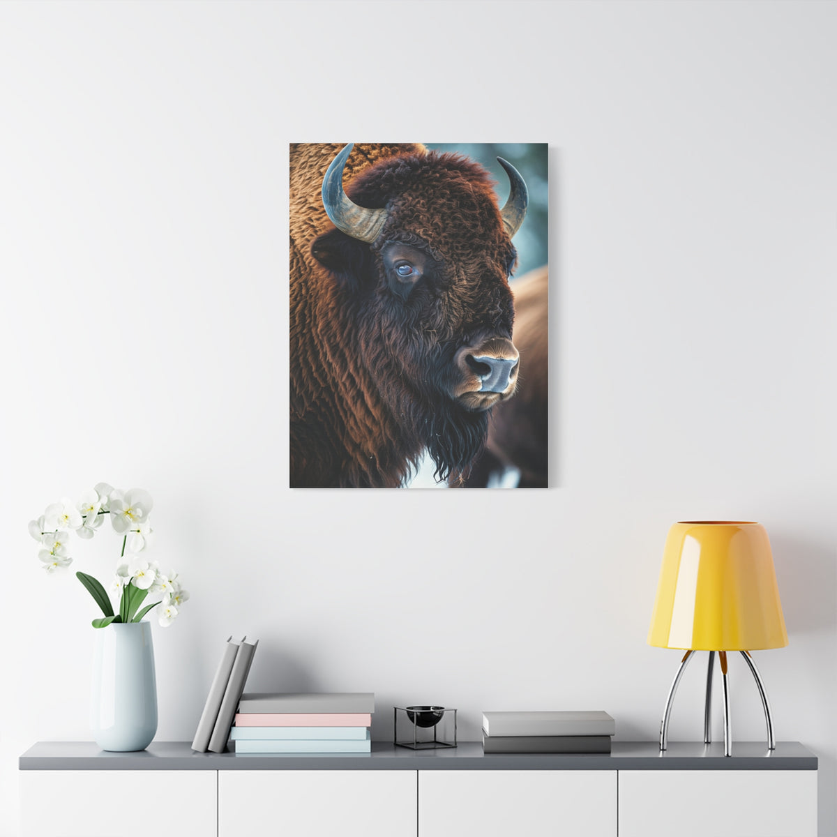 Three-Quarter Angle American Bison with Soft Natural Backdrop Wall Art & Canvas Print
