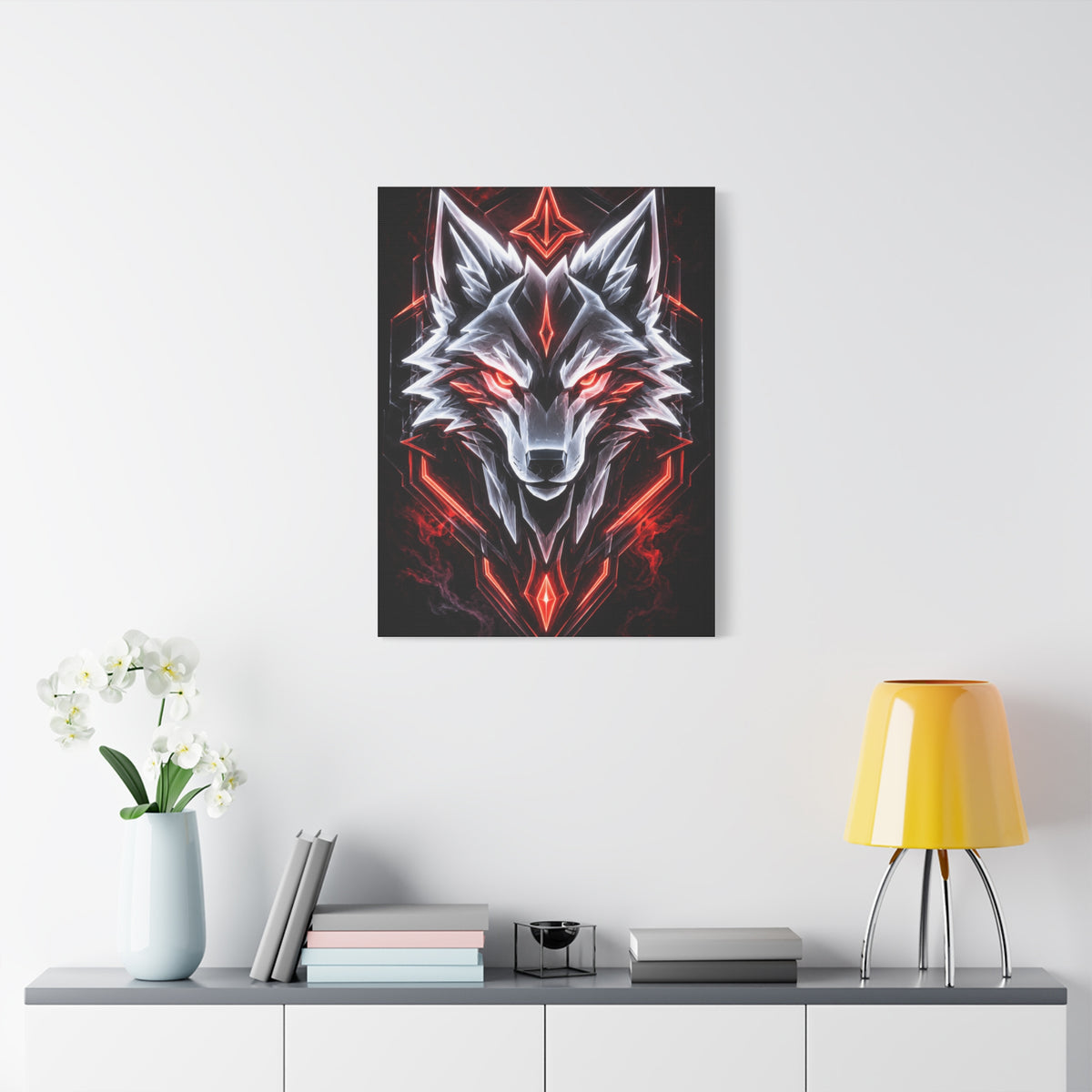 Futuristic Neon Wolf Emblem Geometric Wall Art & Canvas Print