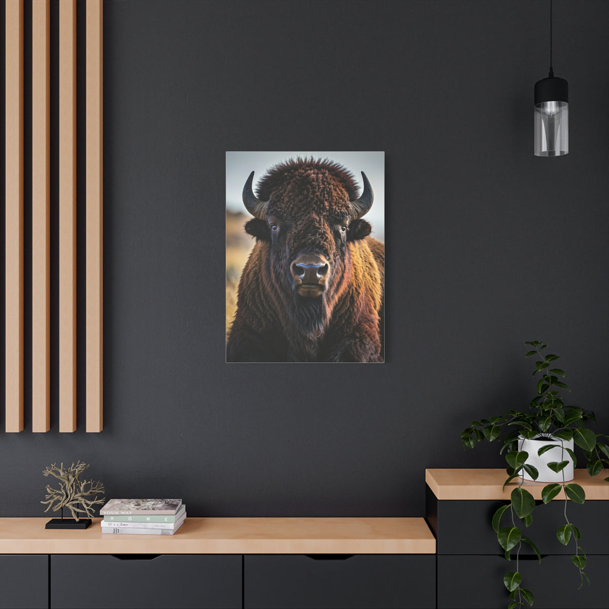 Symmetrical American Bison Portrait with Overcast Lighting Wall Art & Canvas Print