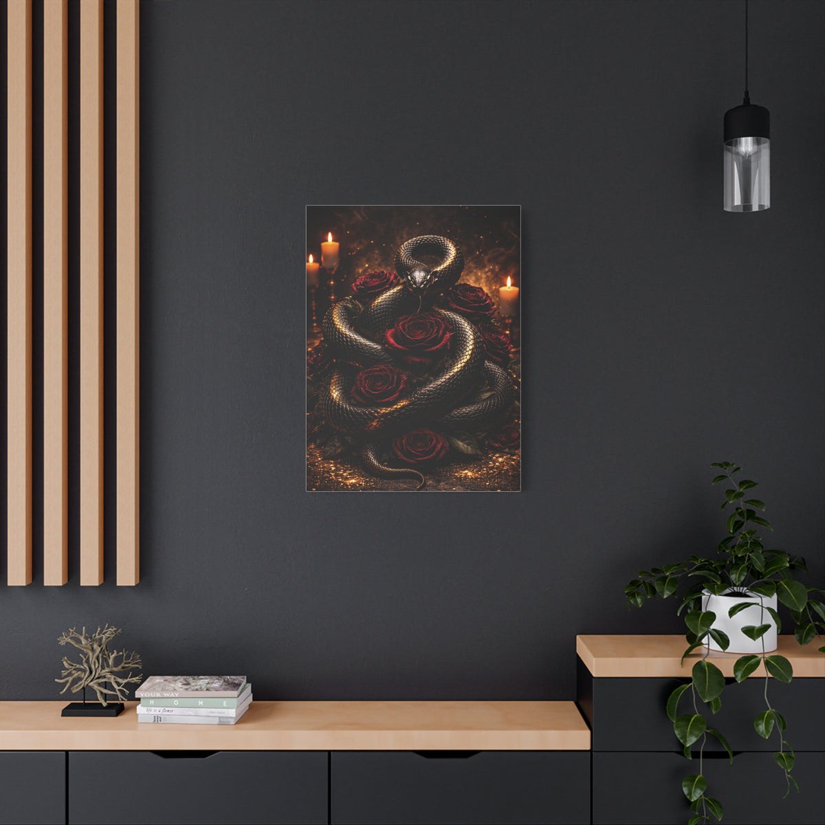 Black Serpent Crimson Rose Gold Wall Art & Canvas Print