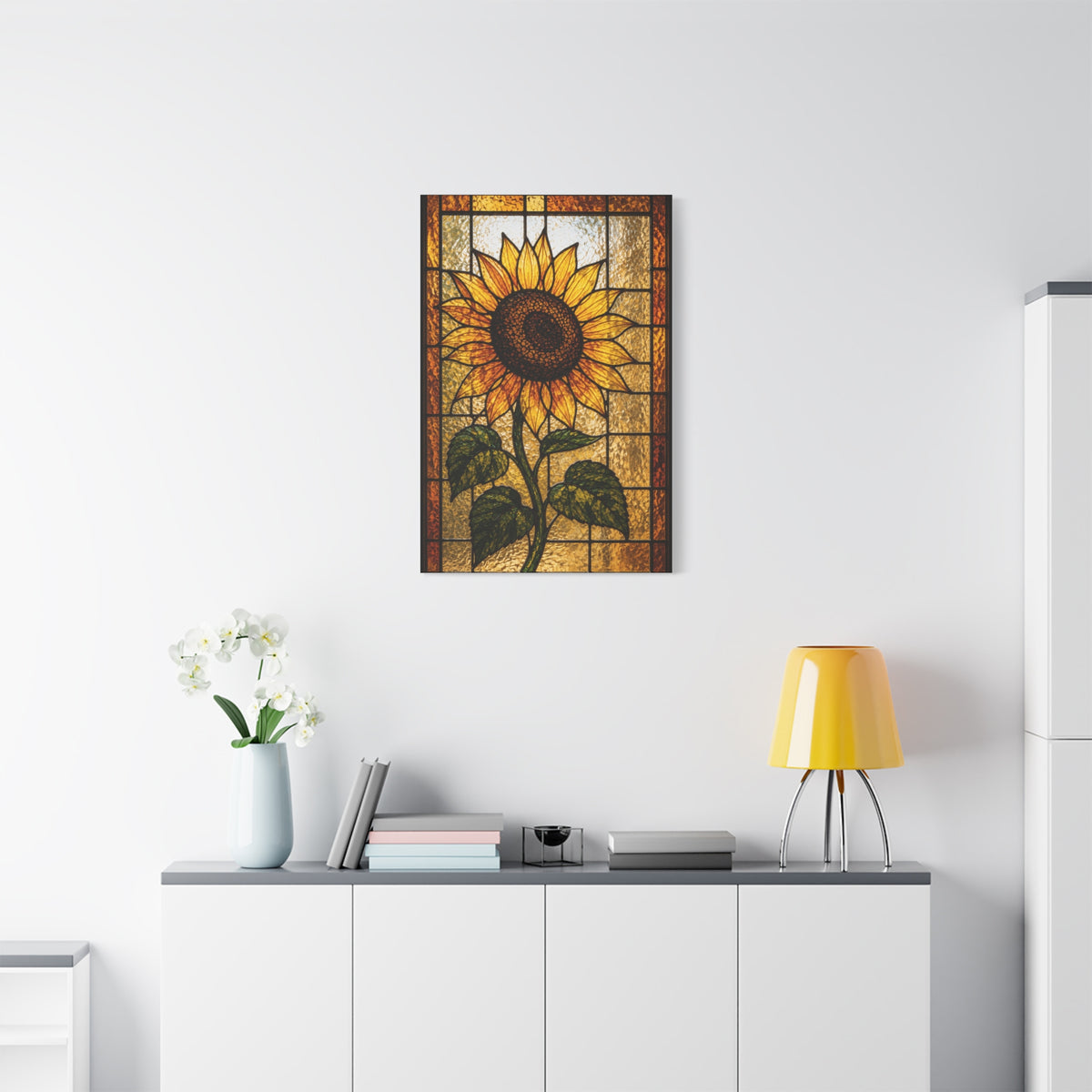 Classic Stained Glass Sunflower Panel Wall Art & Canvas Print