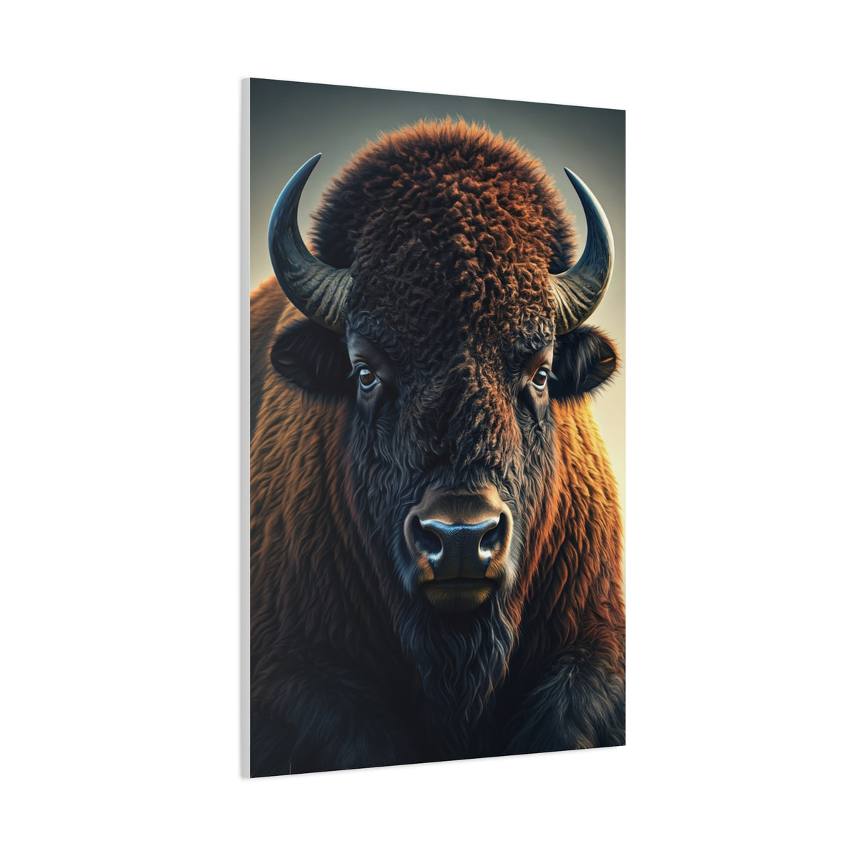 Classic Frontal American Bison Portrait with Soft Neutral Backdrop Wall Art & Canvas Print
