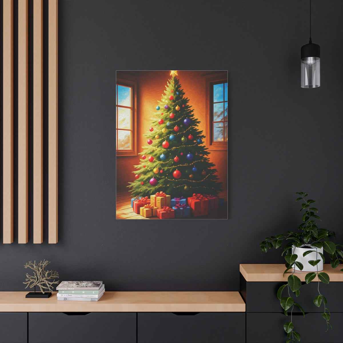 Hand Painted Christmas Tree With Colorful Ornaments Wall Art & Canvas Print