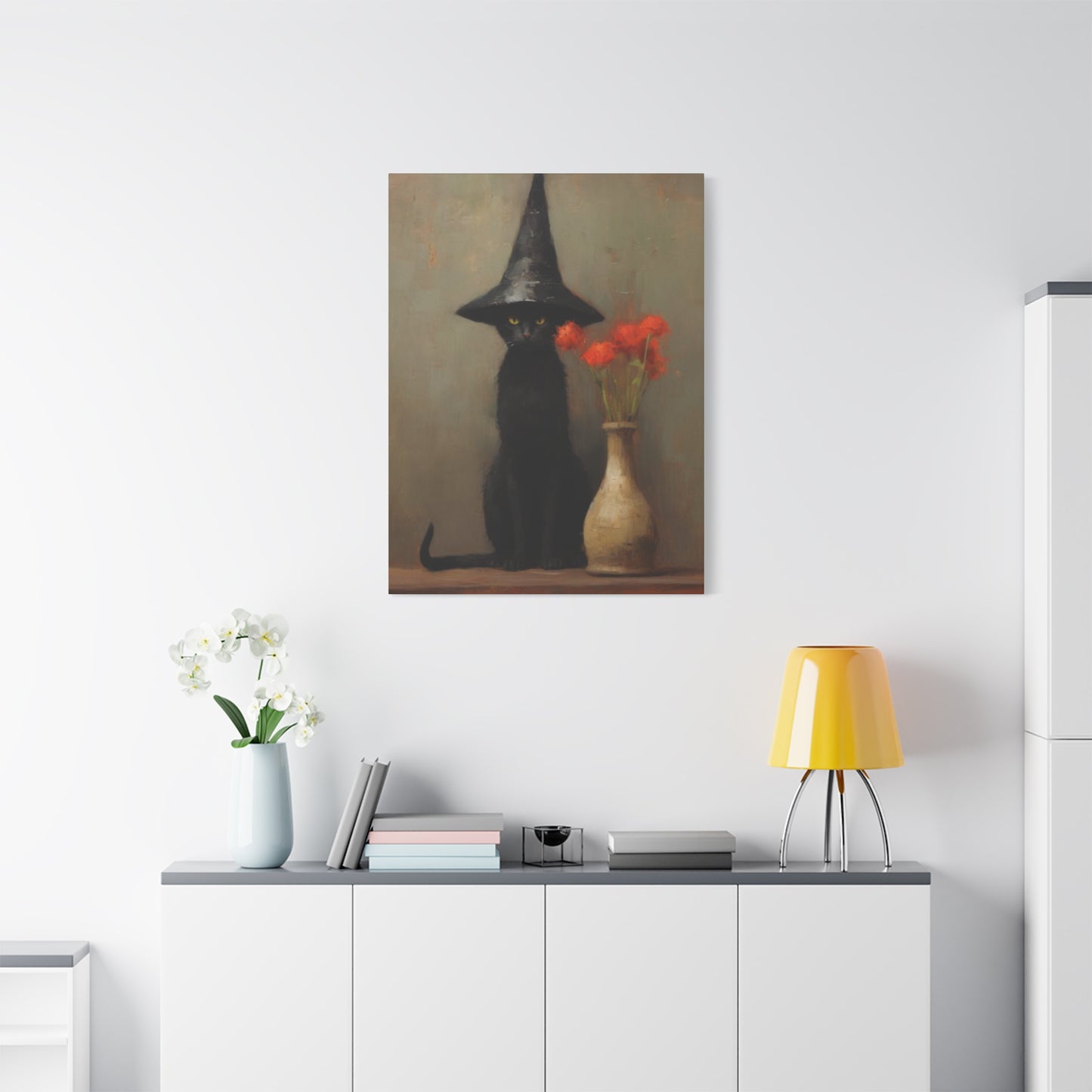 Black Cat With Hat Wall Art & Canvas Prints