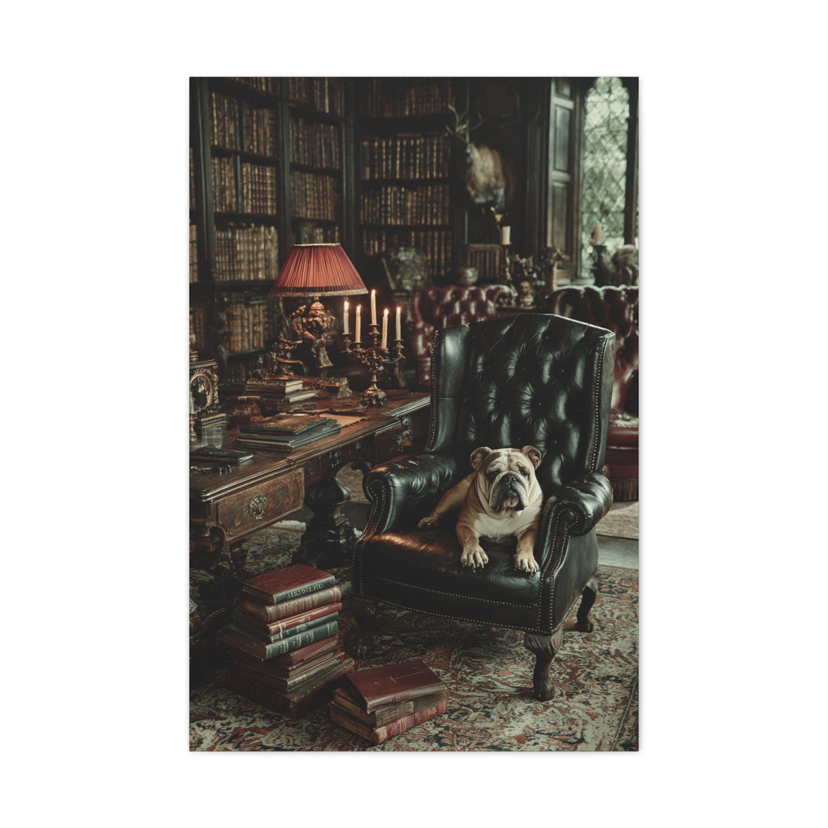 English Bulldog Gentleman’s Library Wall Art & Canvas Print