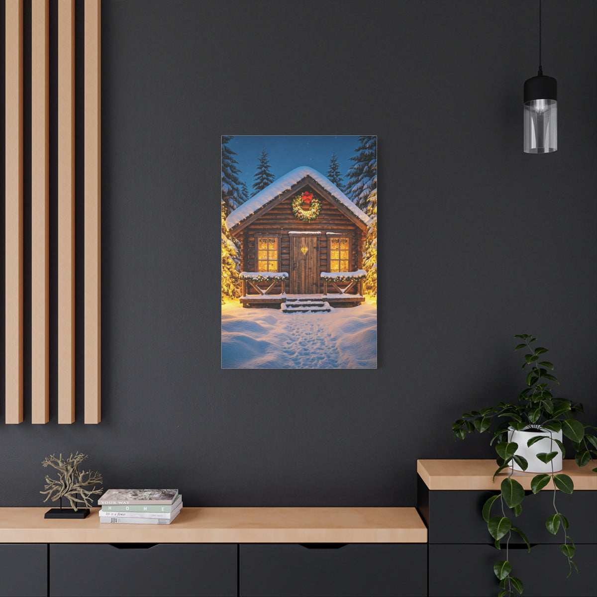 Cozy Snowy Christmas Cabin Among Pine Trees Wall Art & Canvas Print