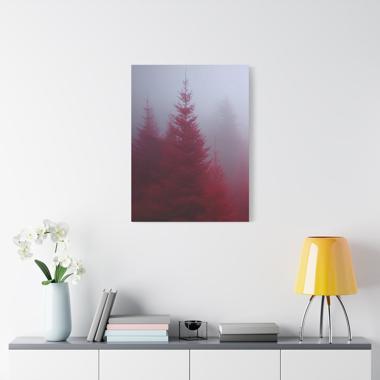 Red Tree in Mist Wall Art & Canvas Prints
