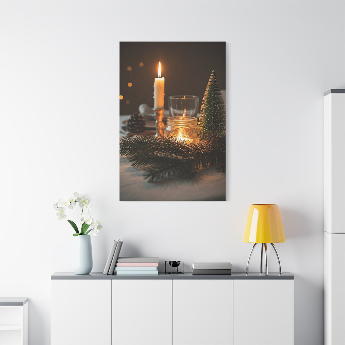 Warm Candlelight Christmas Table Wall Art & Canvas Print