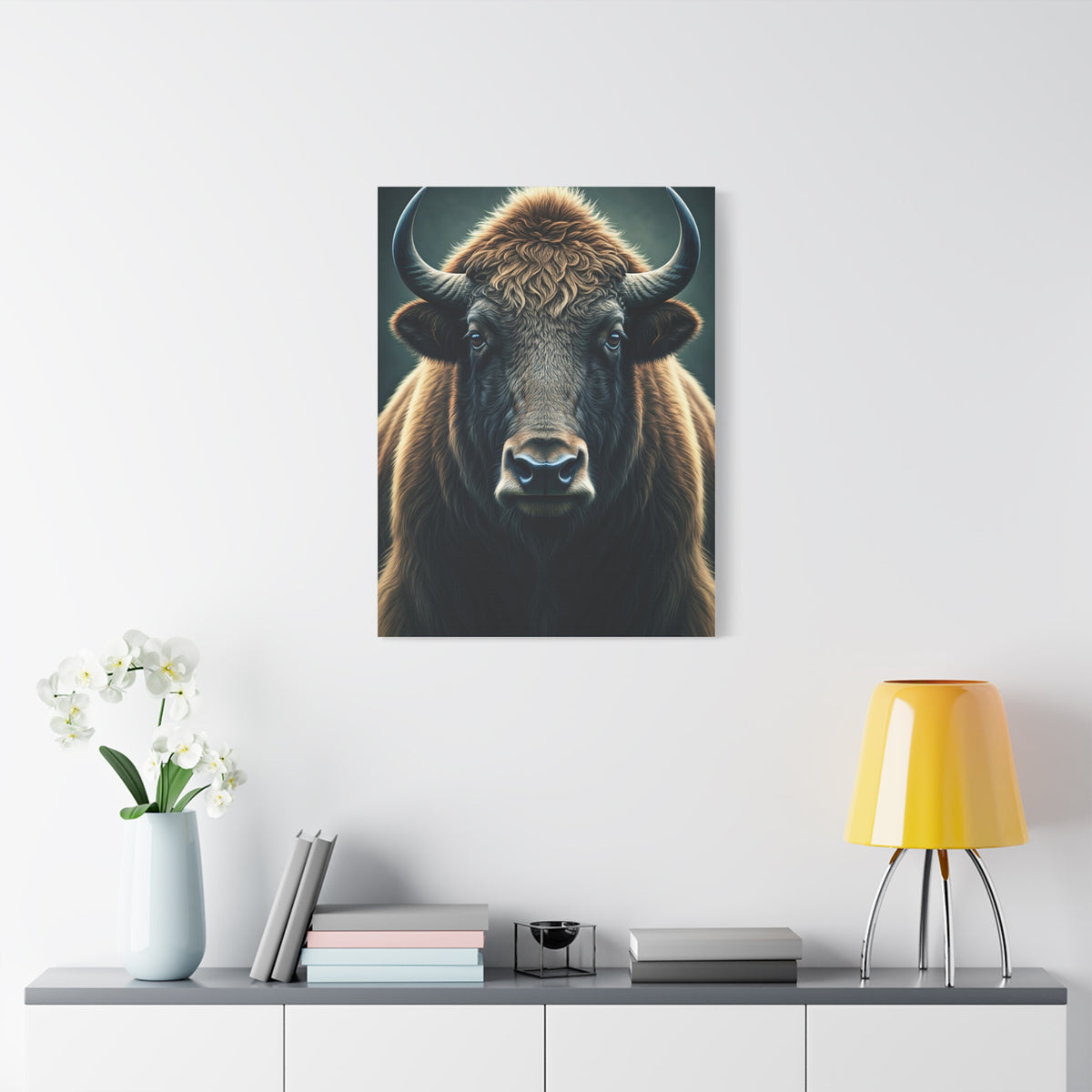 American Bison Frontal Portrait with Dramatic Overcast Lighting Wall Art & Canvas Print