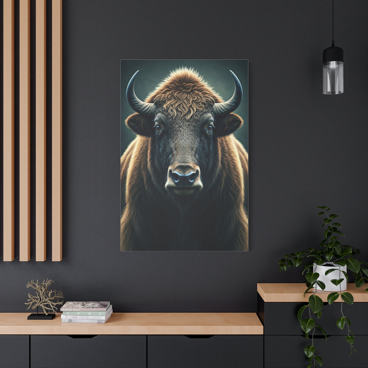 American Bison Frontal Portrait with Dramatic Overcast Lighting Wall Art & Canvas Print
