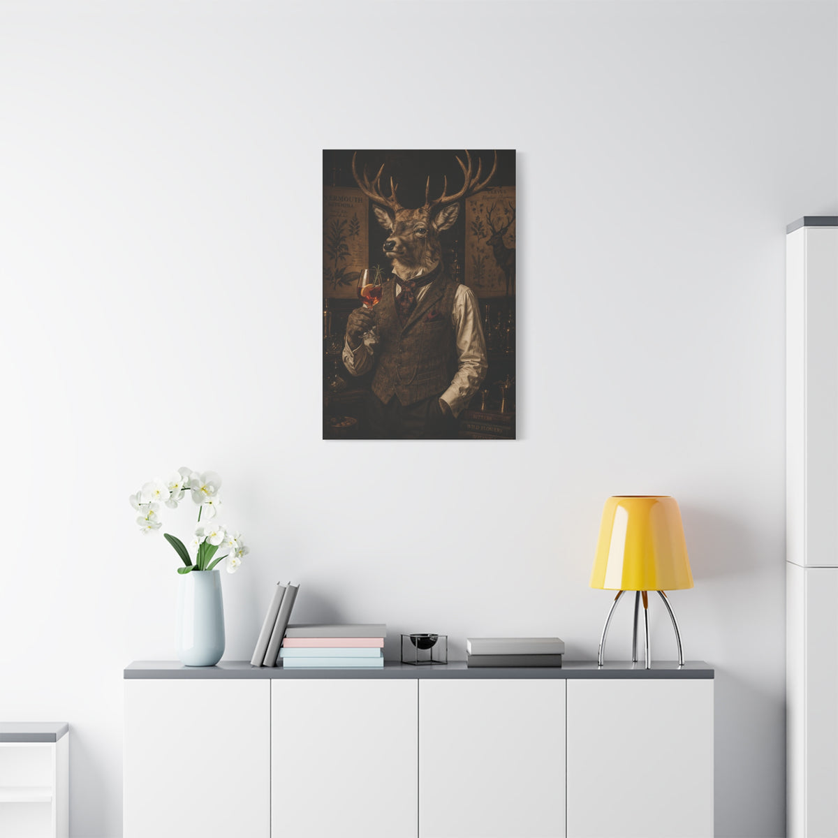 Vintage Botanical Stag Sommelier Portrait Wall Art & Canvas Print