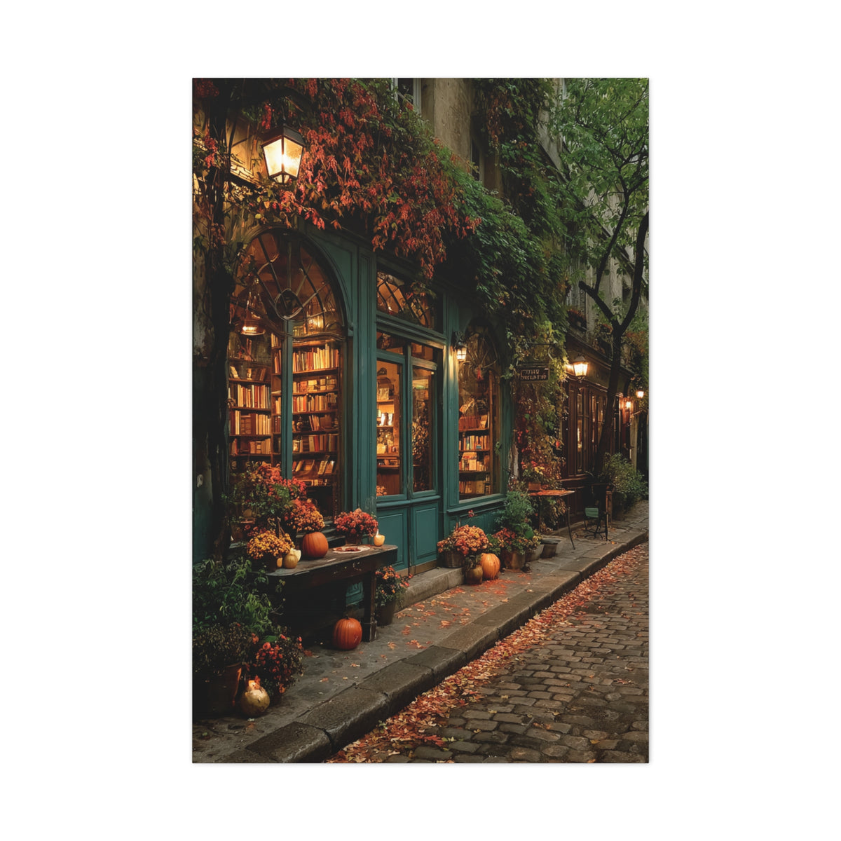 Autumn Bookshop Street Scene Wall Art & Canvas Print