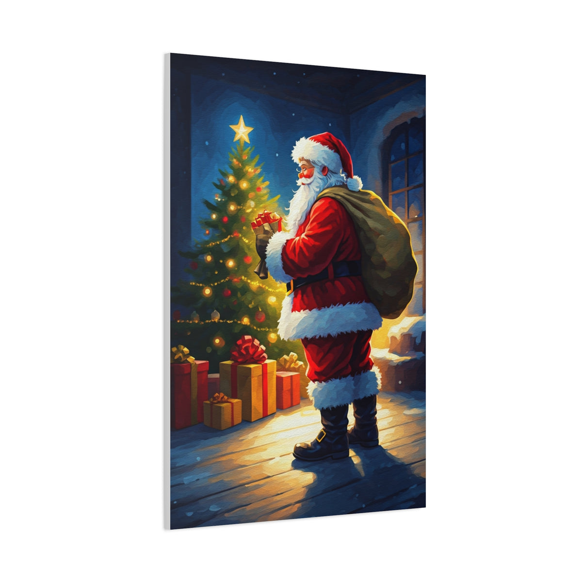 Painted Santa Delivering Gifts at Christmas Night Wall Art & Canvas Print
