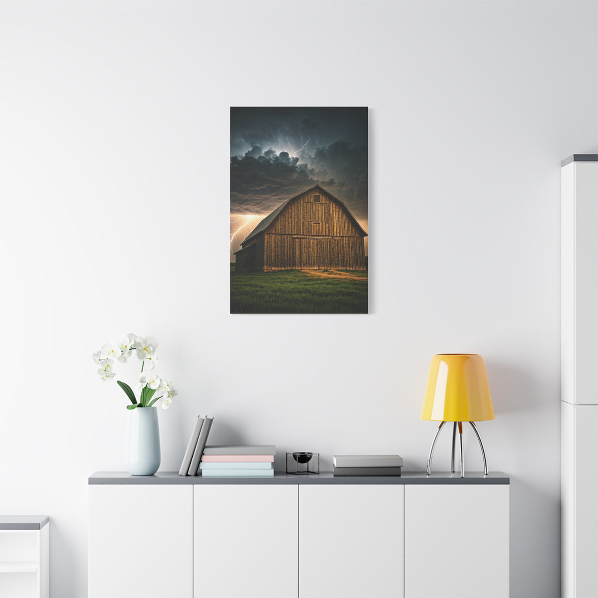 Stormlit Barn in the Open Fields Wall Art & Canvas Prints
