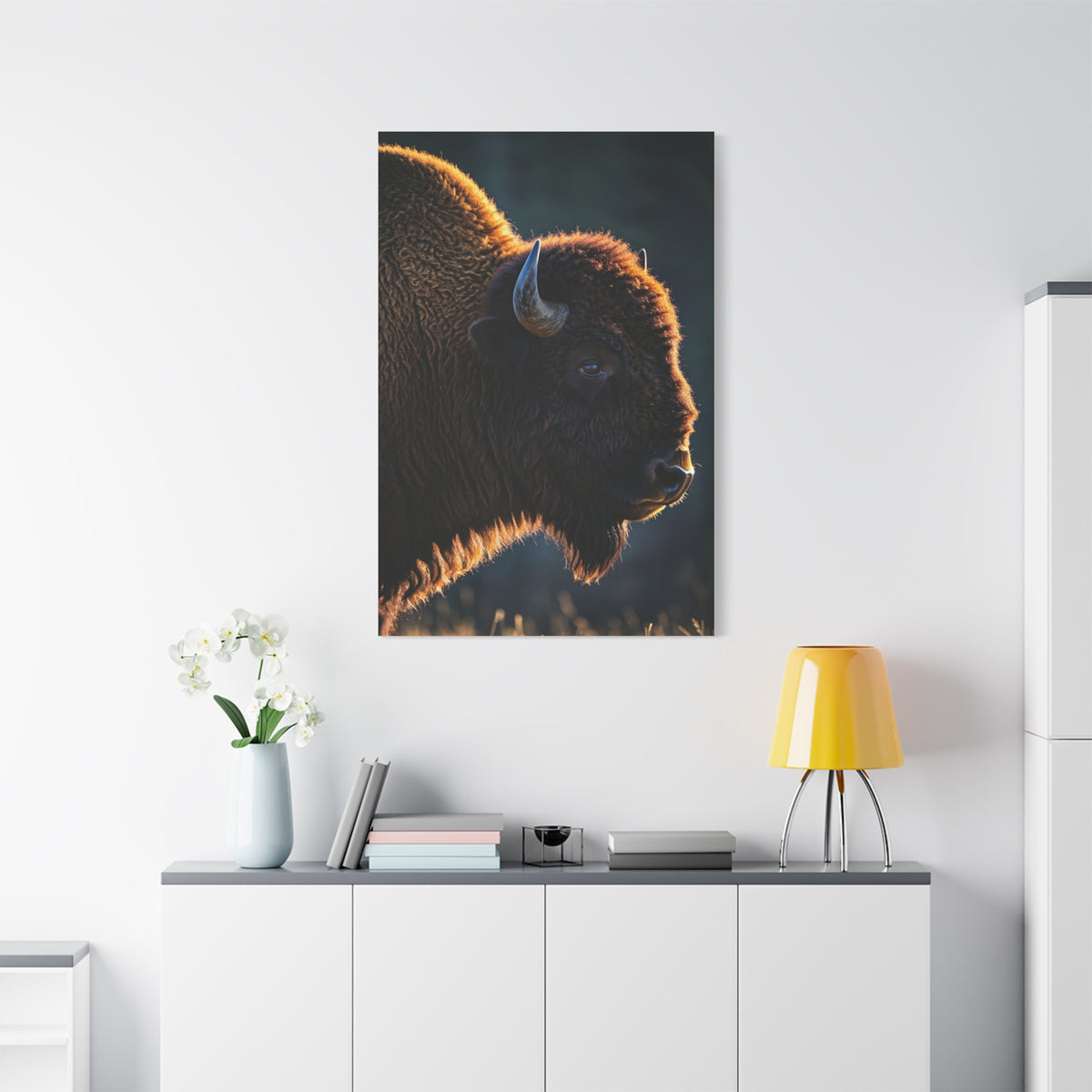 Backlit Bison Silhouette with Glowing Fur Edges Wall Art & Canvas Print