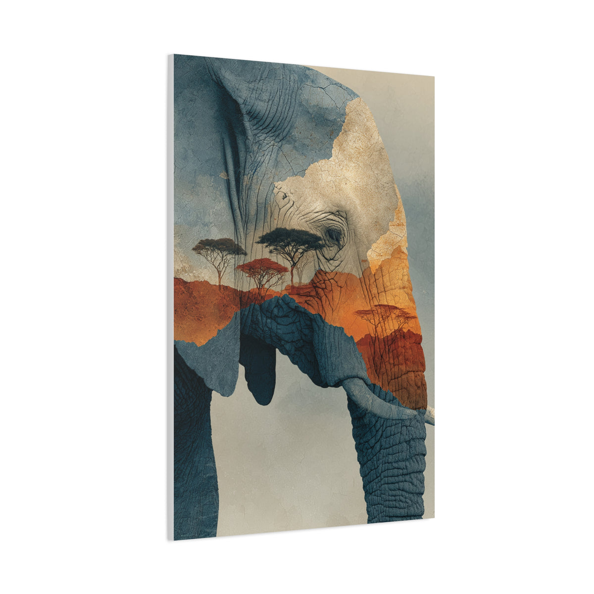 African Landscape Double Exposure Elephant Wall Art & Canvas Print