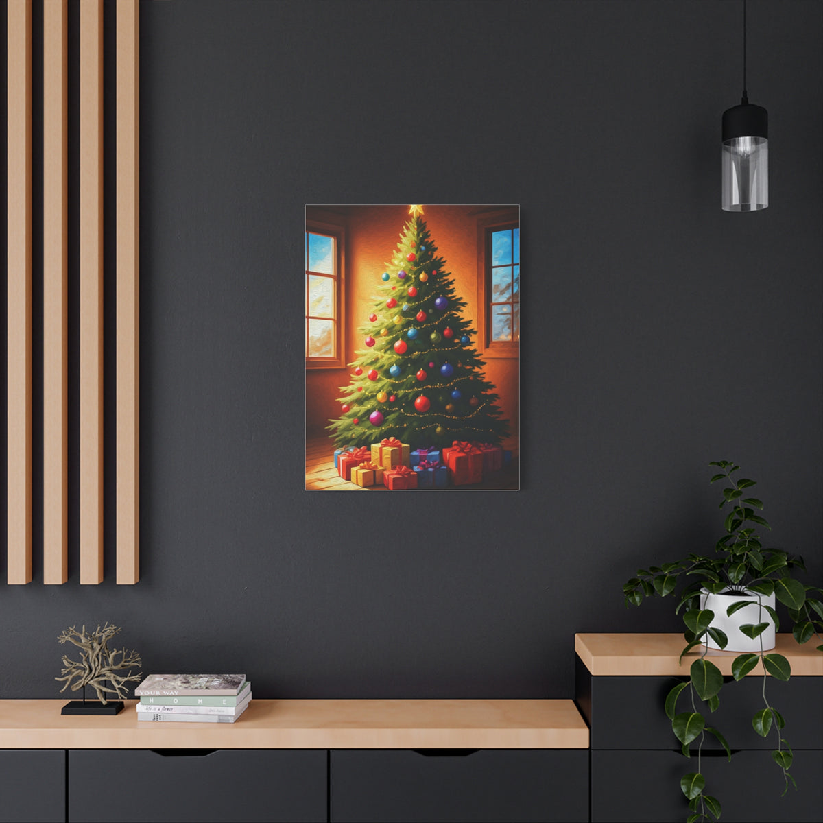 Hand Painted Christmas Tree With Colorful Ornaments Wall Art & Canvas Print
