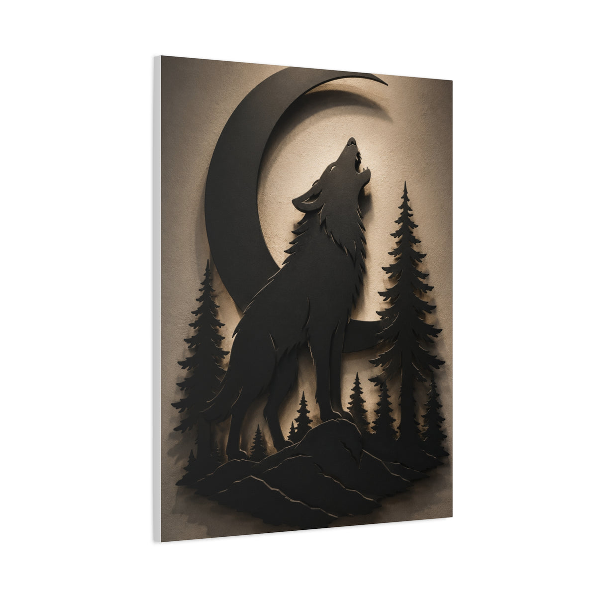 Matte Black Howling Wolf Moon Silhouette Wall Art & Canvas Print