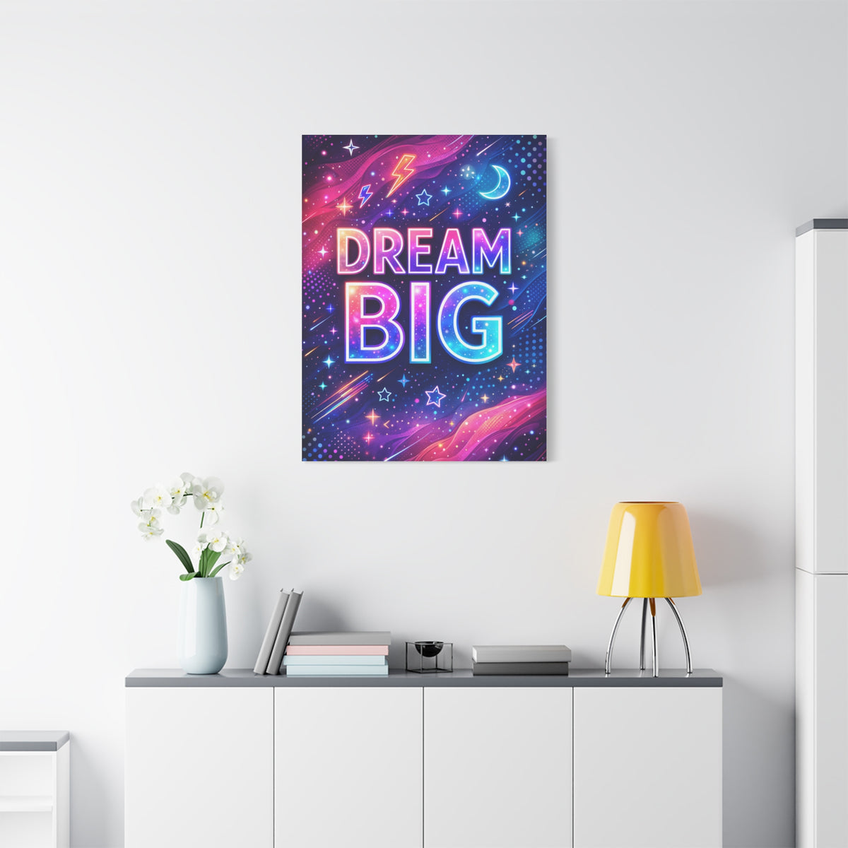 Dream Big Neon Galaxy Typography Wall Art & Canvas Print