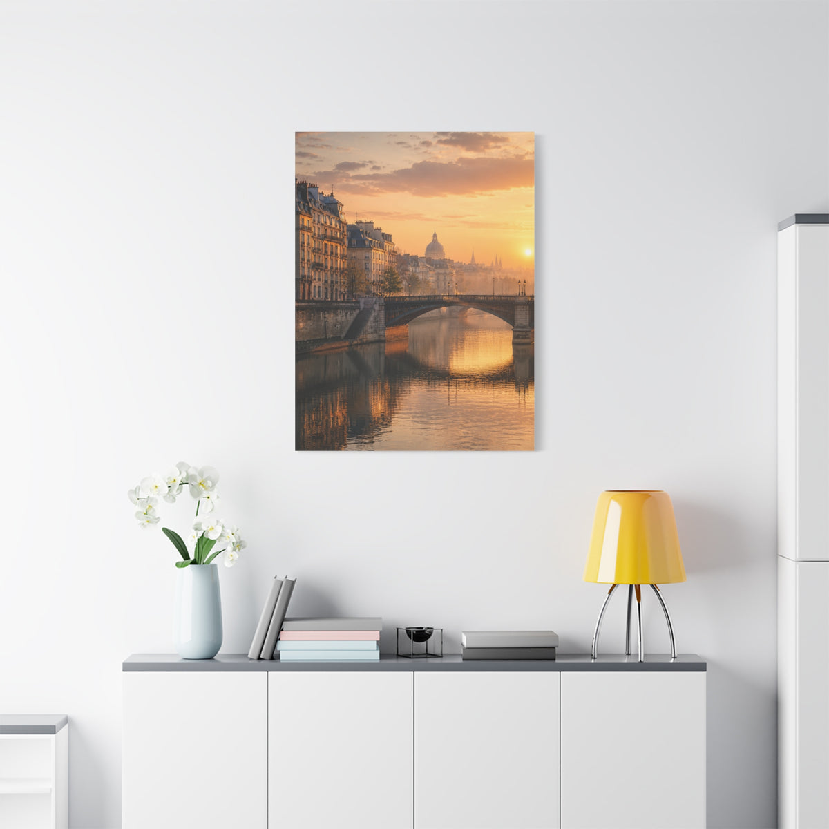 Paris Along the Seine Sunrise Wall Art & Canvas Print