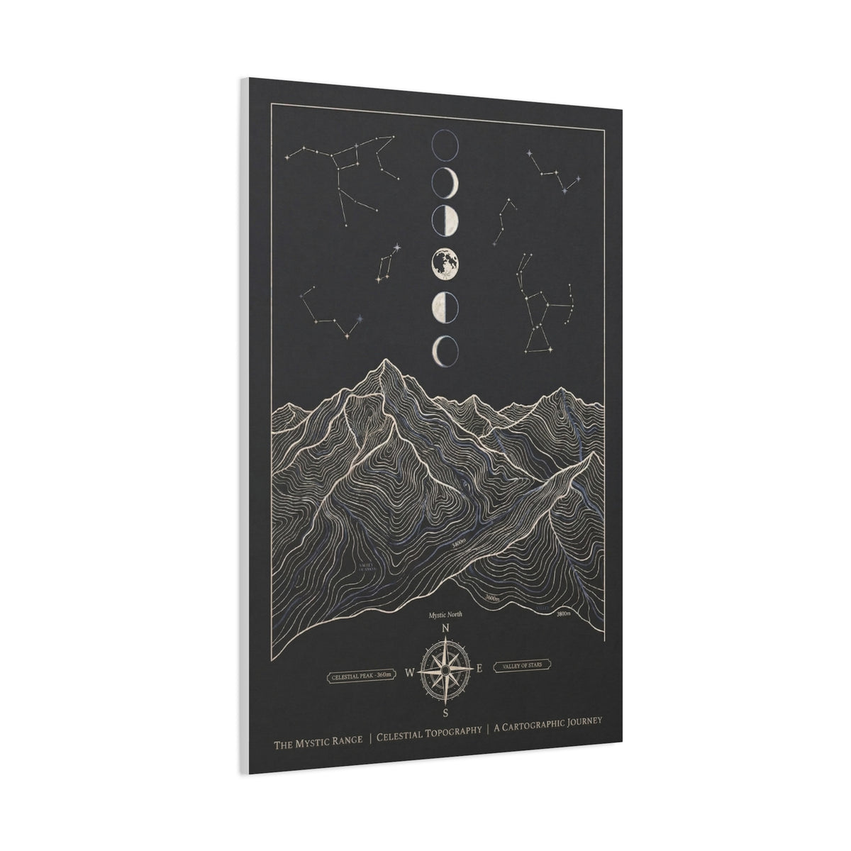 Celestial Topographic Map & Moon Phases Wall Art & Canvas Print