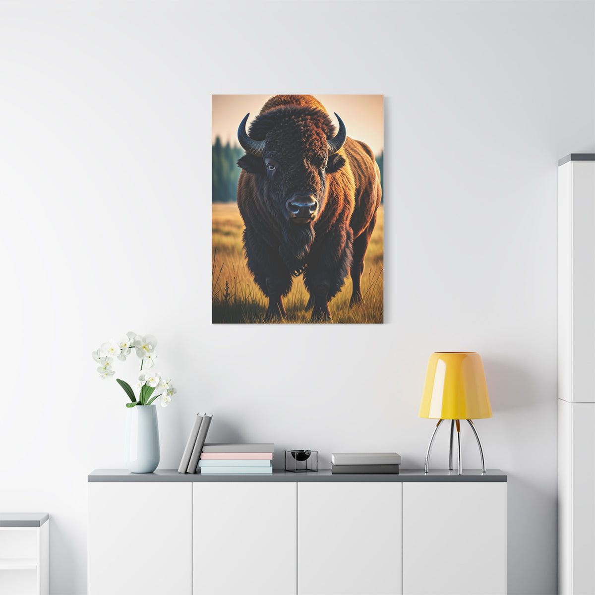 Prairie Bison Walking in Warm Golden Light Wall Art & Canvas Print