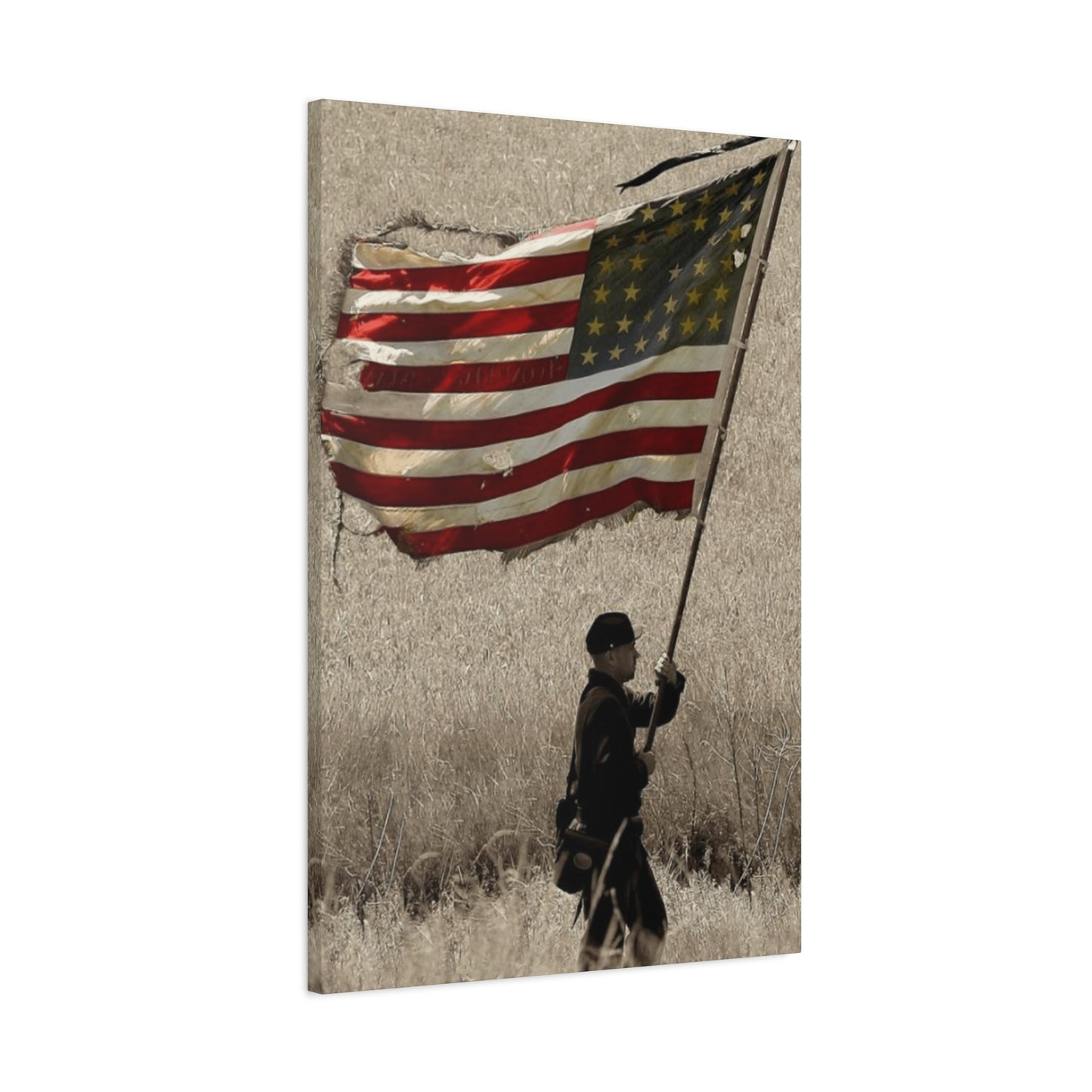 Man Carrying Flag Range Wall Art & Canvas Prints