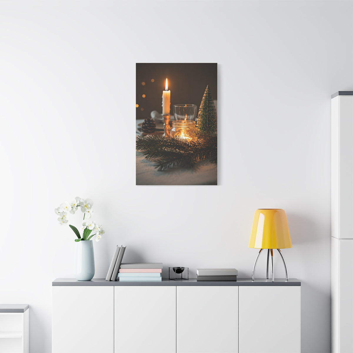 Warm Candlelight Christmas Table Wall Art & Canvas Print