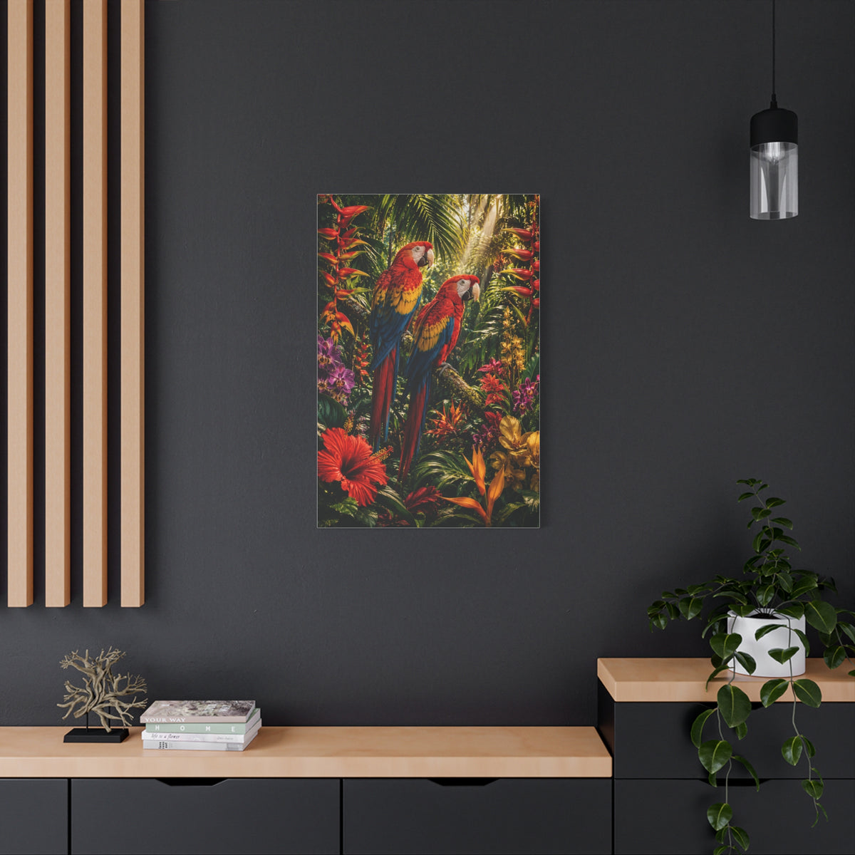 Luxury Jungle Macaw Floral Scene Tropical Wall Art & Canvas Print