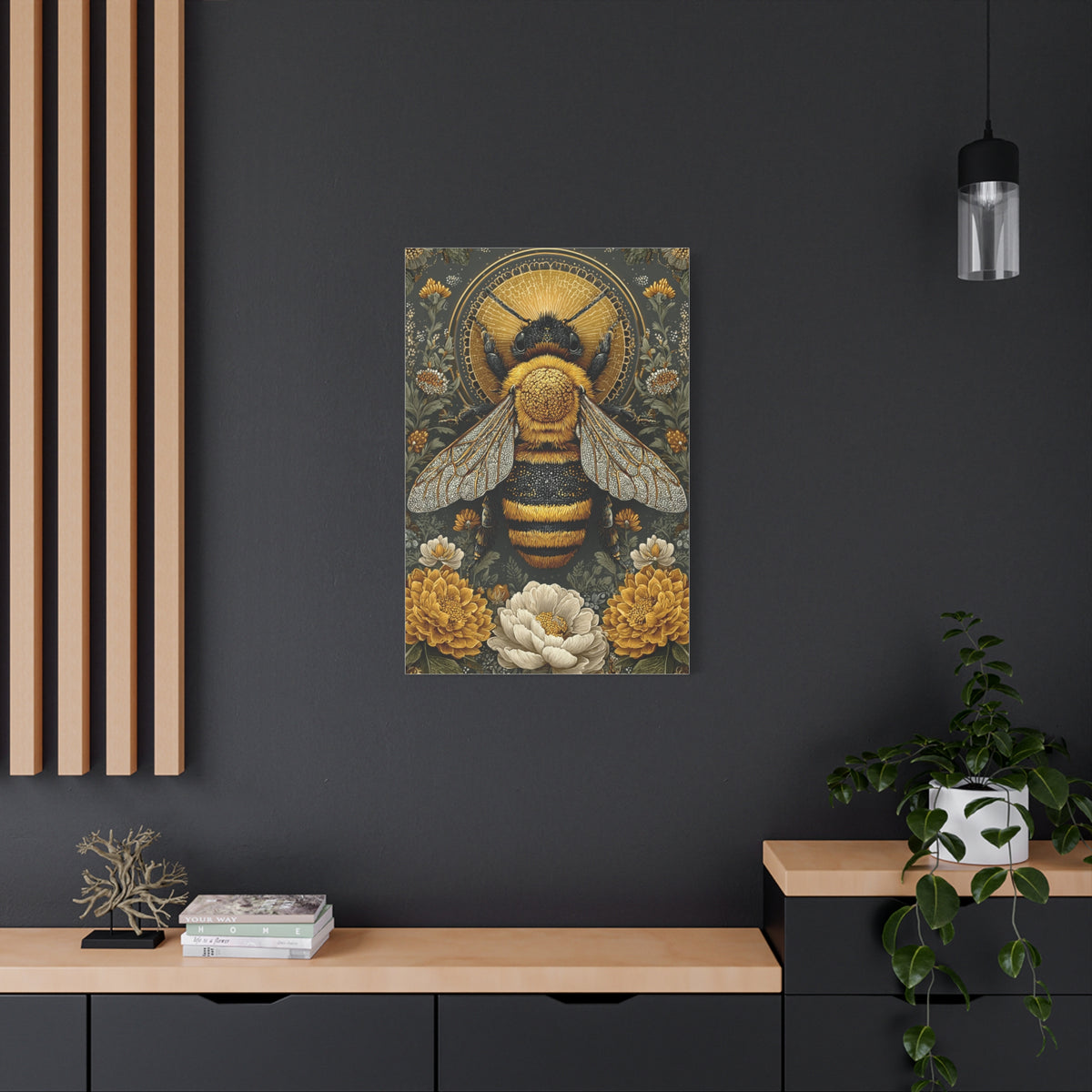 Honey Bee Botanical Folk Mandala Wall Art & Canvas Print