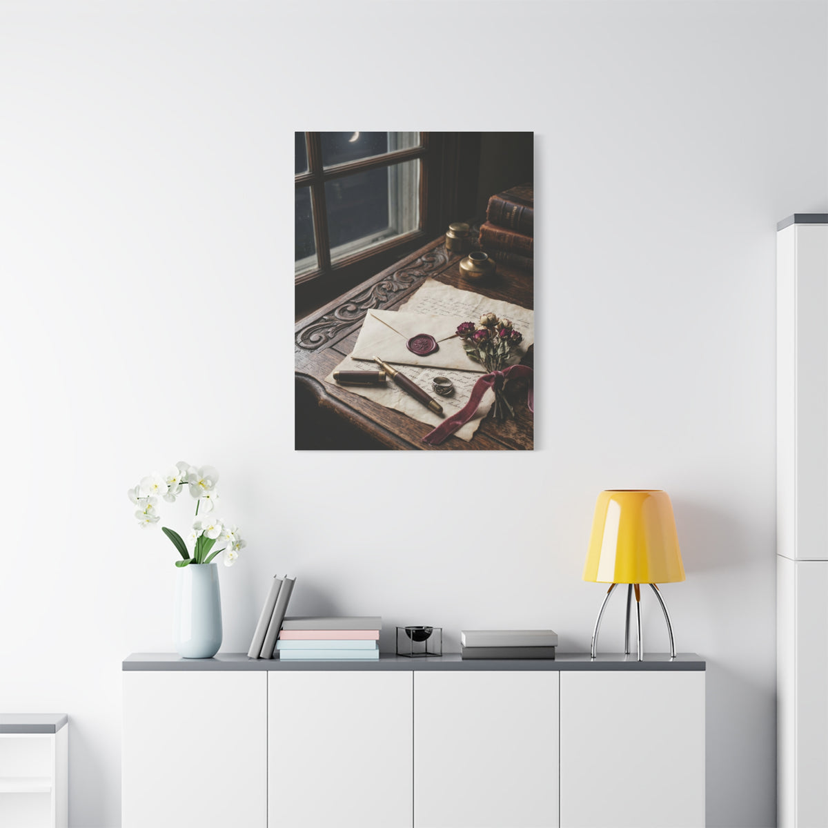 Moonlit Love Letter Writing Scene Wall Art & Canvas Print