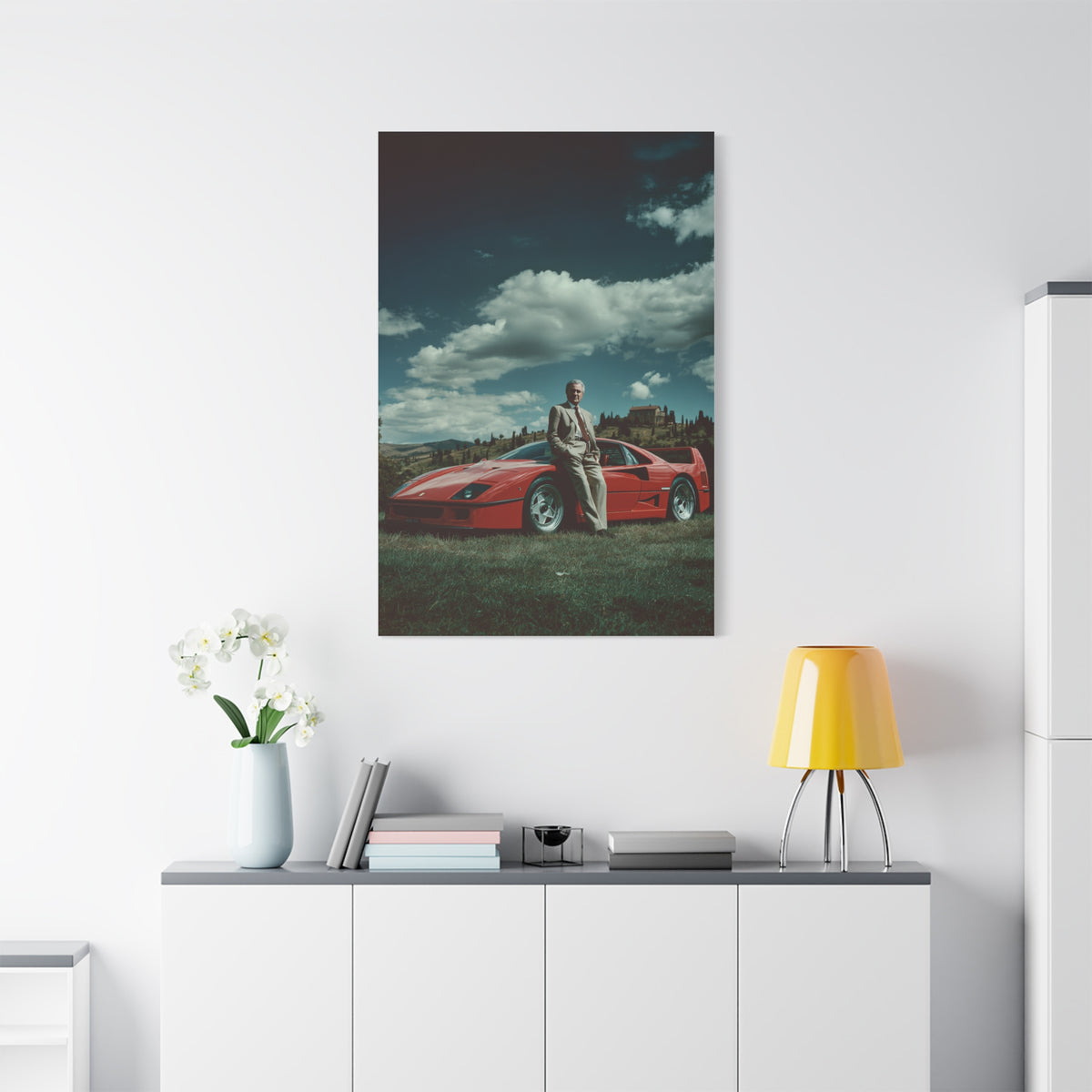 Enzo Ferrari Standing Beside the Ferrari F40 (1987) Wall Art & Canvas Print