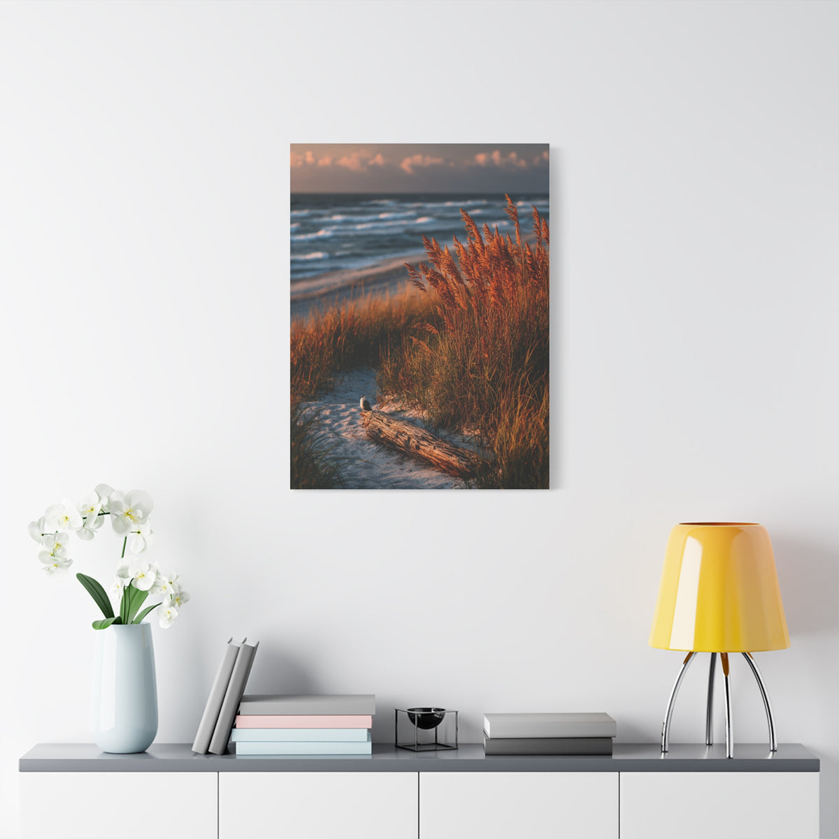 Golden Dune Driftwood Coastal Scene Wall Art & Canvas Print