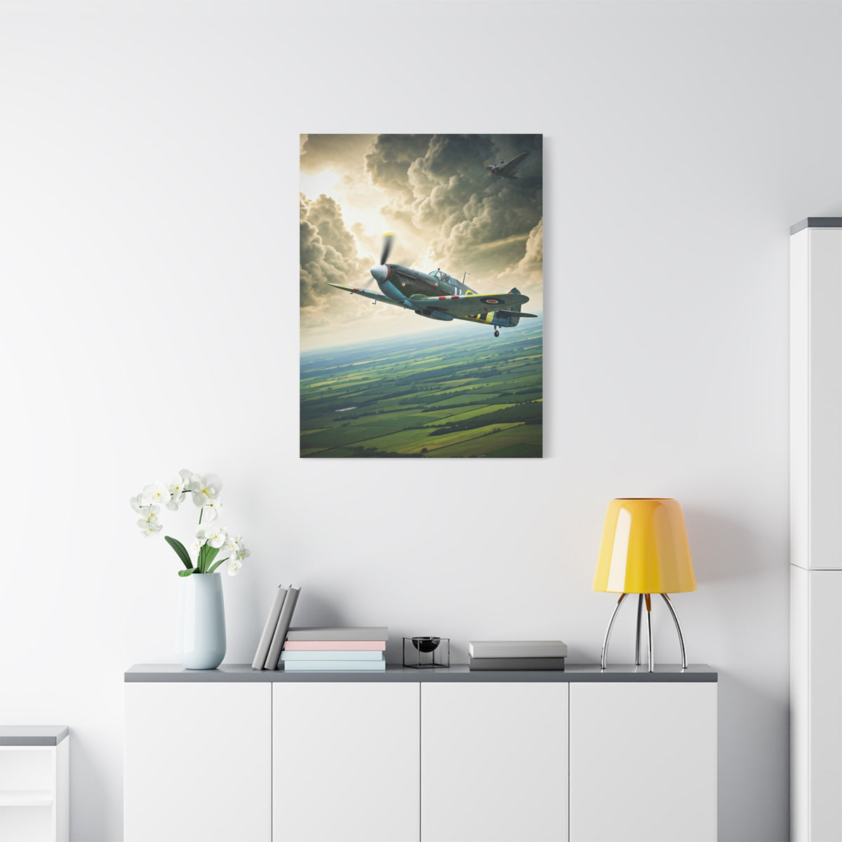 Classic Propeller Plane Over Open Fields Wall Art & Canvas Prints