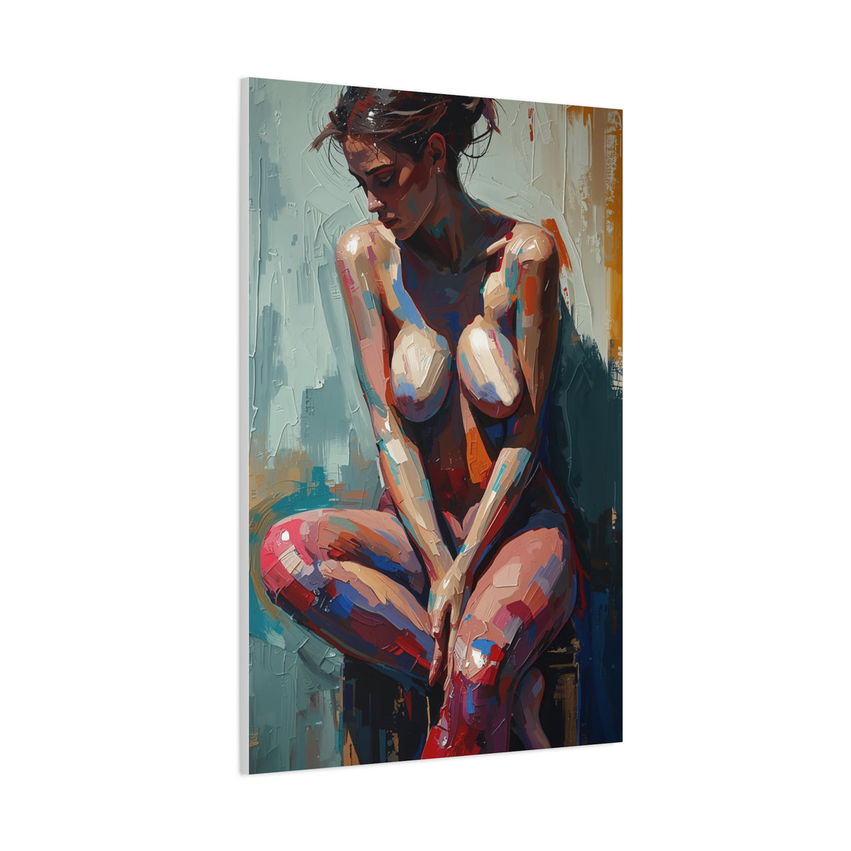 Expressive Seated Nude Color Study Wall Art & Canvas Print
