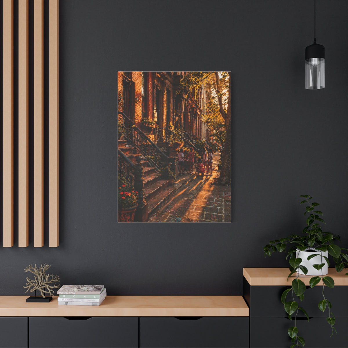 Harlem Brownstone Golden Hour Scene Wall Art & Canvas Print