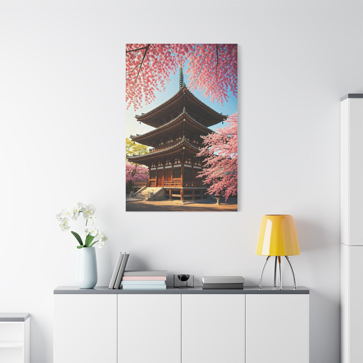Traditional Japanese Pagoda With Cherry Blossoms Wall Art & Canvas Prints