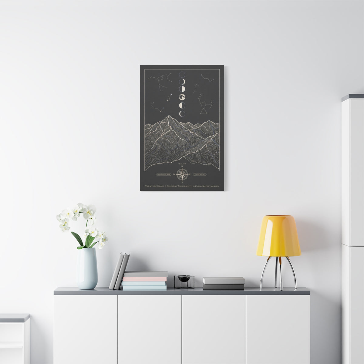 Celestial Topographic Map & Moon Phases Wall Art & Canvas Print